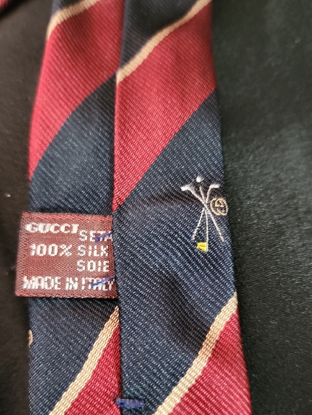 Gucci Navy, Burgundy and Gold VINTAGE Tie - Picture 4 of 13